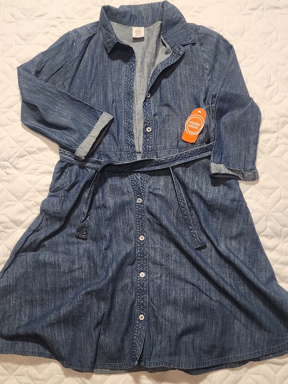 Wonder Nation Girls' Blue Denim Shirt Dress with Belt